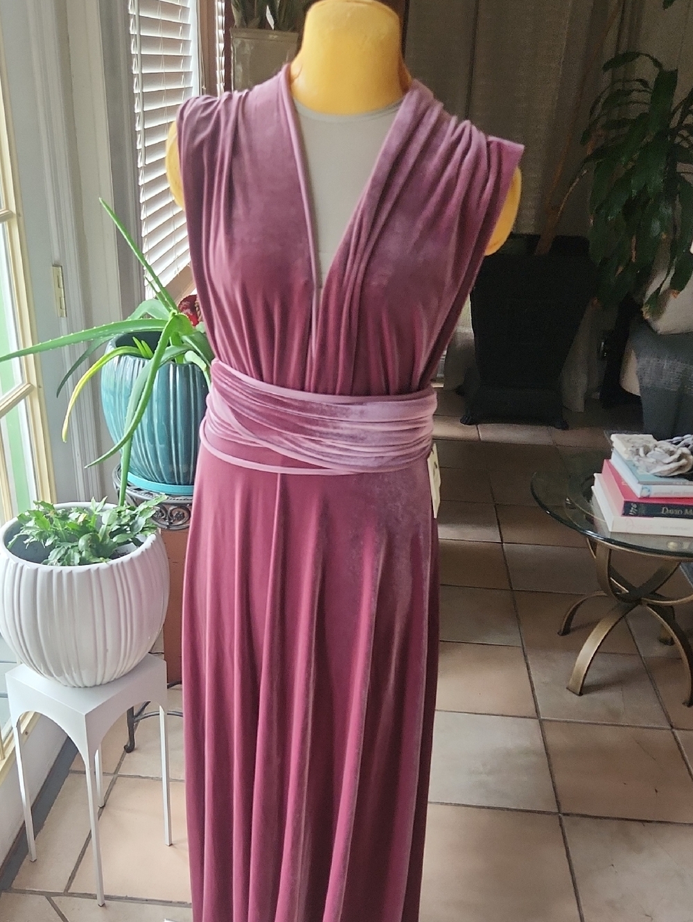 Two Birds NWT Velvet Convertible Multi Way Evening Gown in Dusty Rose, SZ L/ XL
